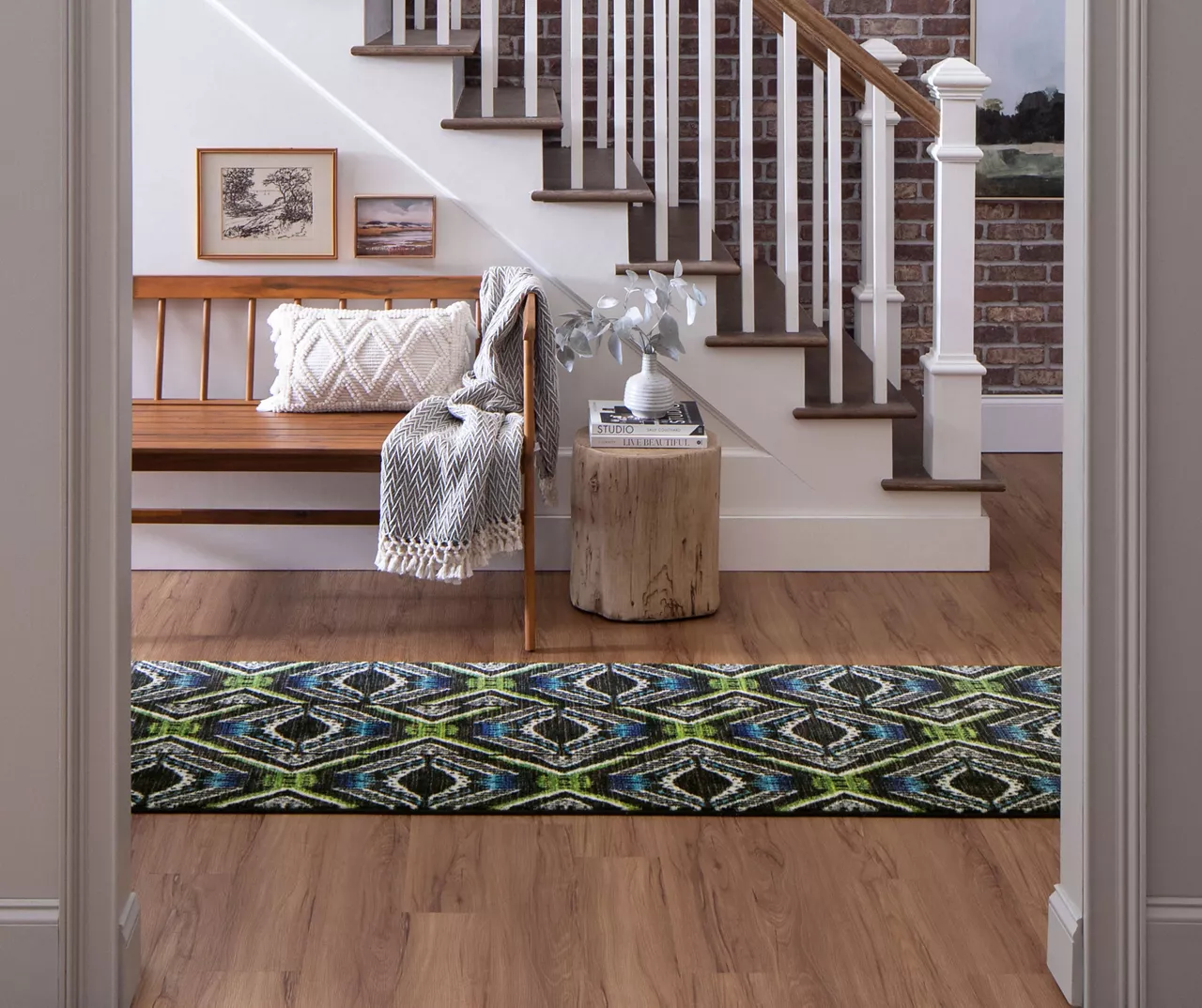 Celinda Blue, Green & Black Geo Area Rug, (2.5' X 10') 5 Celinda Blue, Green & Black Geo Area Rug, (2.5' X 10') - Image 5