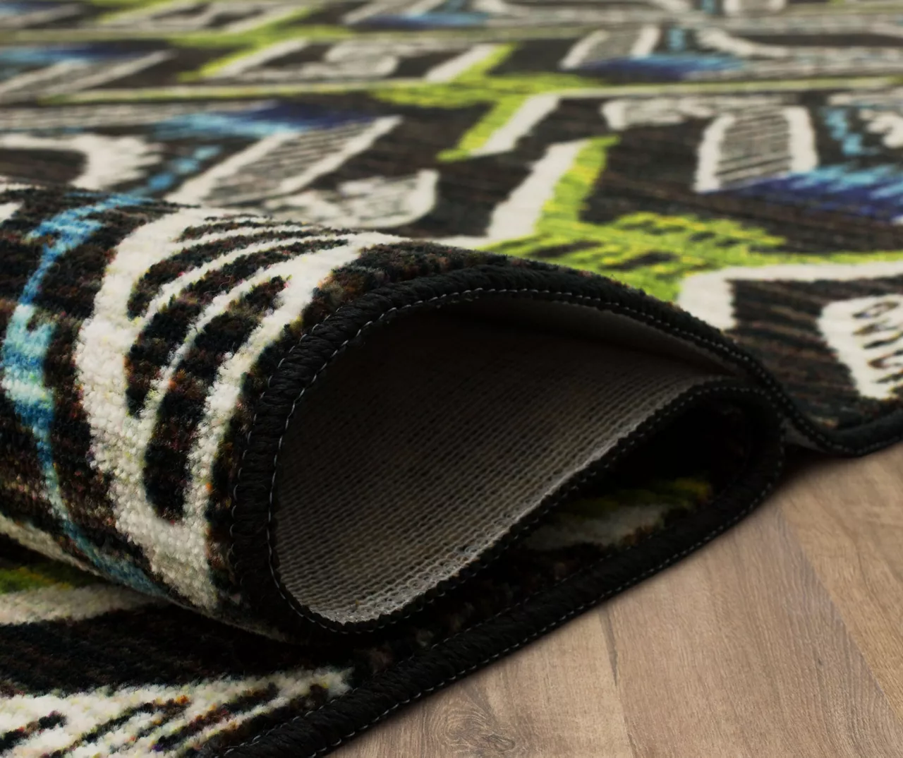 Celinda Blue, Green & Black Geo Area Rug, (2.5' X 10') 8 Celinda Blue, Green & Black Geo Area Rug, (2.5' X 10') - Image 8