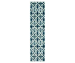 Elyzabeth Blue & White Lattice Area Rug, (2.5' X 10')