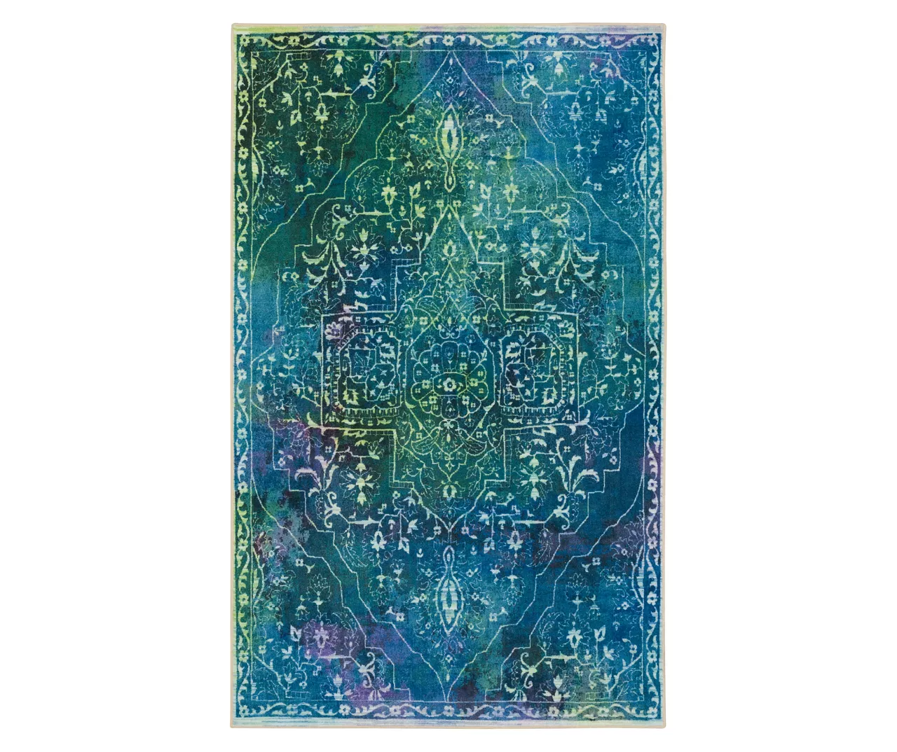 Rowland Teal & Green Ornamental Floral Area Rug, (5' X 8') 1 Rowland Teal & Green Ornamental Floral Area Rug, (5' X 8')