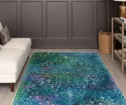 Rowland Teal & Green Ornamental Floral Area Rug, (5' X 8') 13 Rowland Teal & Green Ornamental Floral Area Rug, (5' X 8') -Cuisinart Store 810601011 A0 3