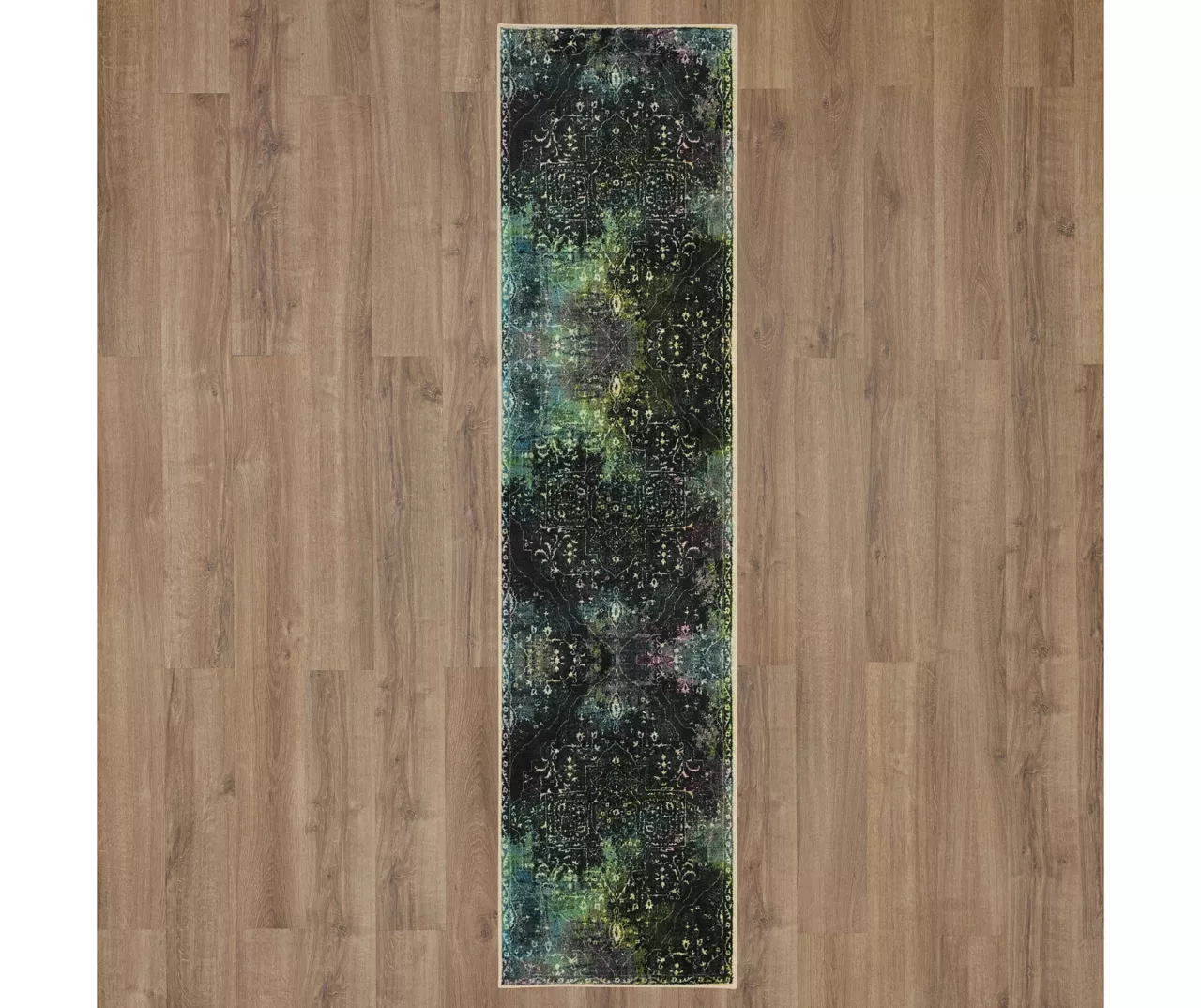 Rowland Charcoal & Blue Ornamental Floral Area Rug, (2' X 8') 4 Rowland Charcoal & Blue Ornamental Floral Area Rug, (2' X 8') - Image 4