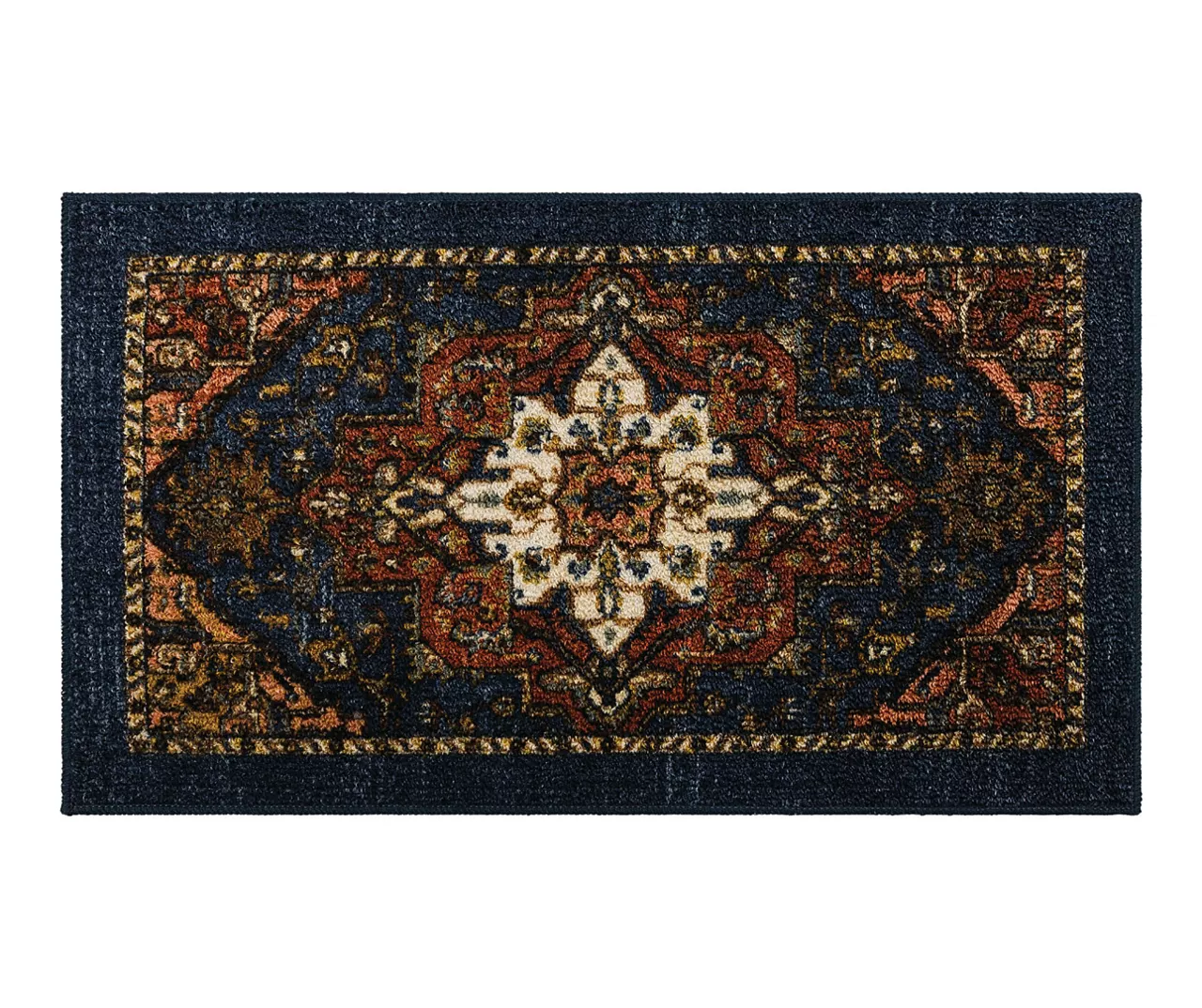 Tethys Navy & Brown Ornamental Accent Rug, (20" X 34") 1 Tethys Navy & Brown Ornamental Accent Rug, (20" X 34")