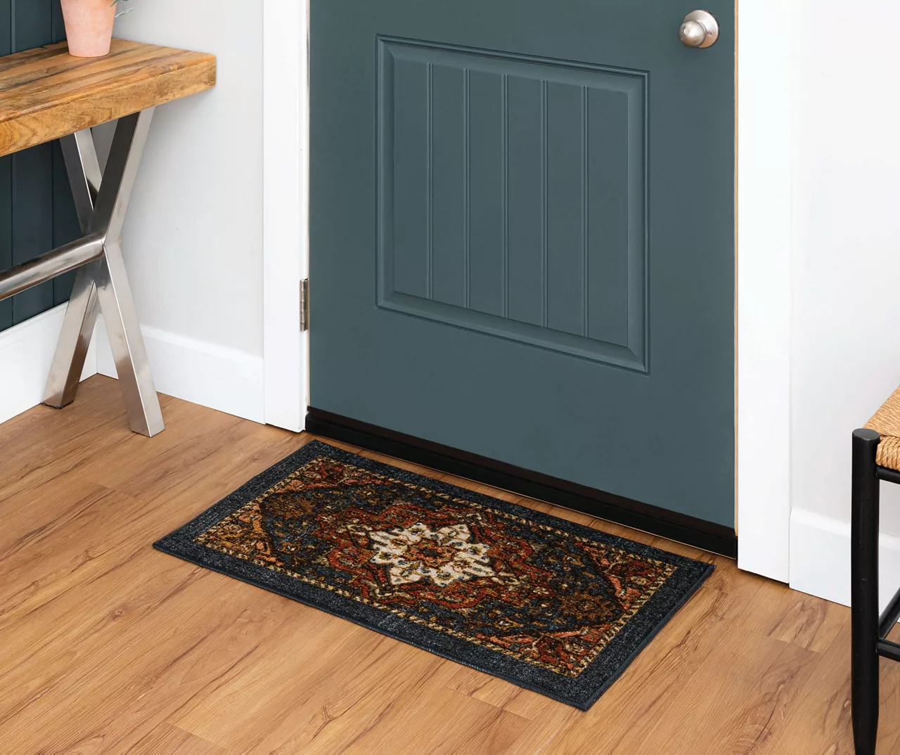 Tethys Navy & Brown Ornamental Accent Rug, (20" X 34") 5 Tethys Navy & Brown Ornamental Accent Rug, (20" X 34") - Image 5