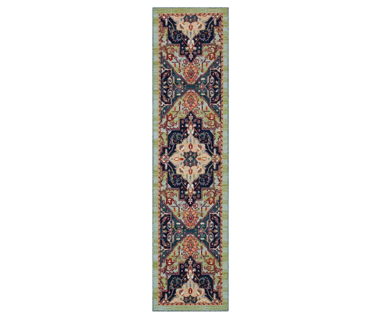 Tethys Green & Blue Ornamental Area Rug, (2' X 8') 1 Tethys Green & Blue Ornamental Area Rug, (2' X 8')