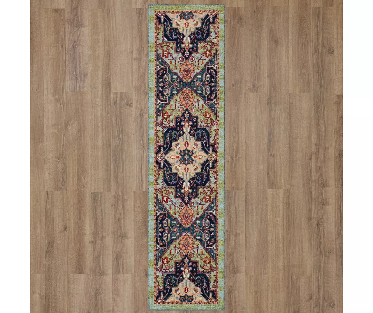 Tethys Green & Blue Ornamental Area Rug, (2' X 8') 4 Tethys Green & Blue Ornamental Area Rug, (2' X 8') - Image 4