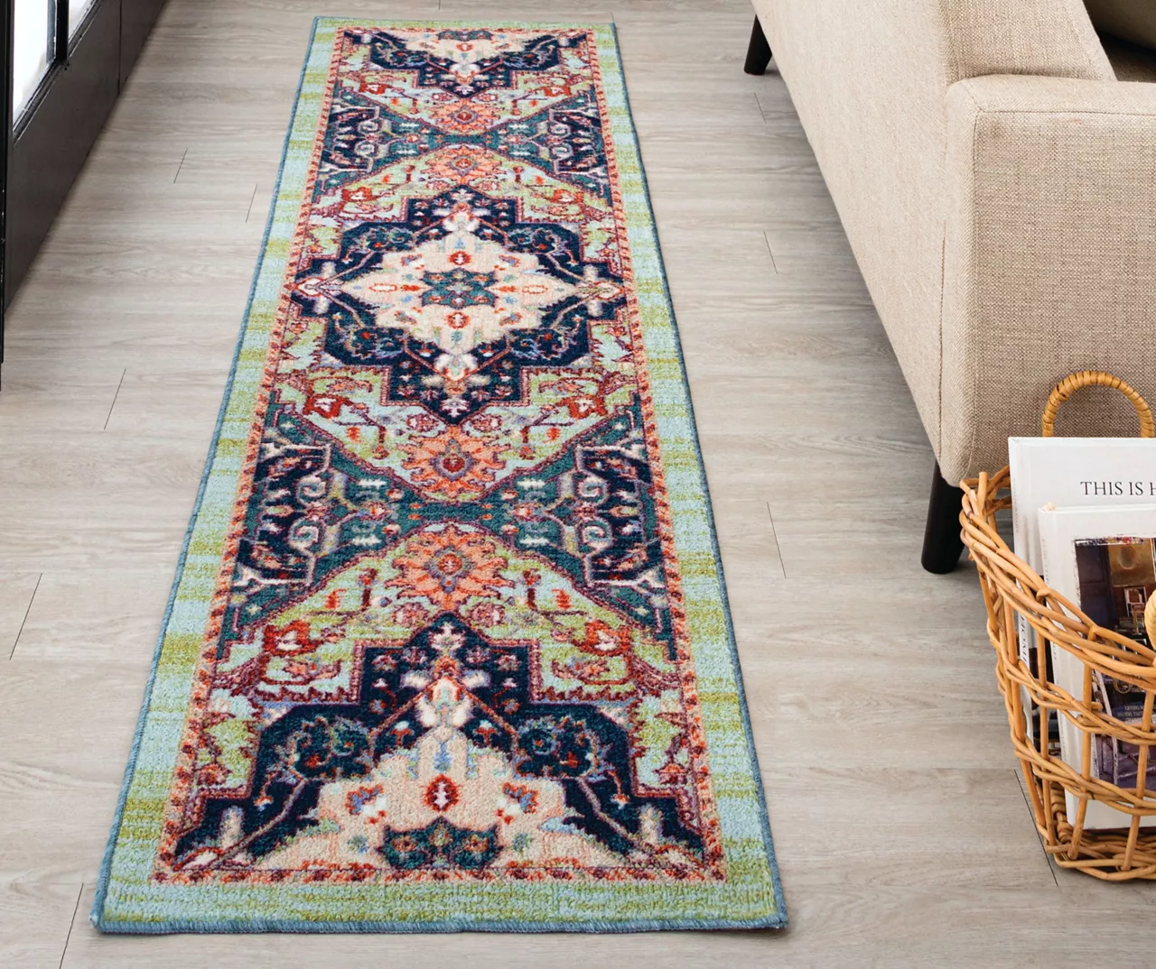 Tethys Green & Blue Ornamental Area Rug, (2' X 8') 6 Tethys Green & Blue Ornamental Area Rug, (2' X 8') - Image 6