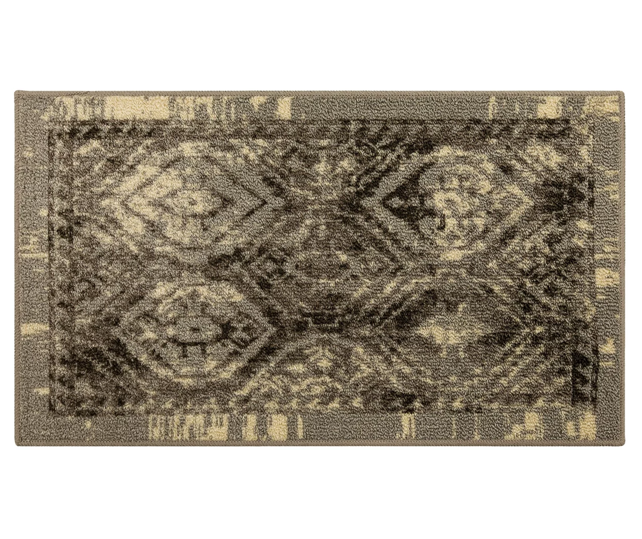Tecate Gray Bordered Arabesque Accent Rug, (20" X 34") 1 Tecate Gray Bordered Arabesque Accent Rug, (20" X 34")