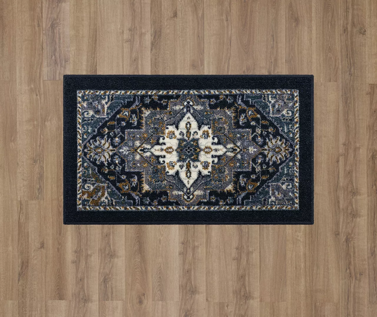 Tethys Navy & Charcoal Ornamental Accent Rug, (20" X 34") 3 Tethys Navy & Charcoal Ornamental Accent Rug, (20" X 34") - Image 3