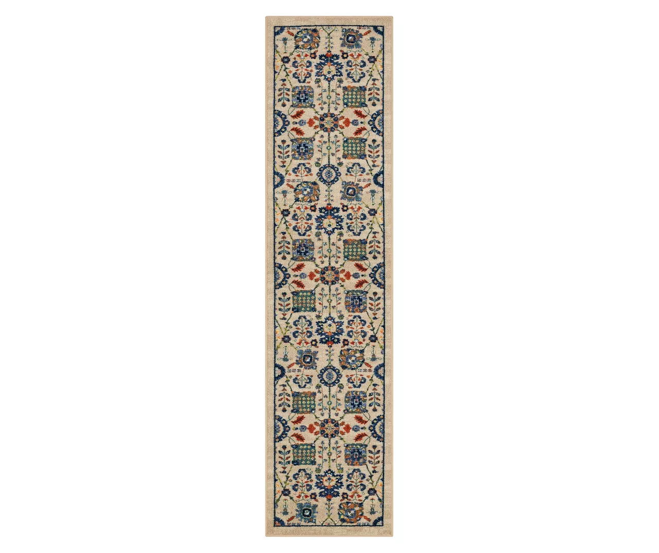 Queensbury Beige & Navy Ornamental Floral Area Rug, (2' X 8') 1 Queensbury Beige & Navy Ornamental Floral Area Rug, (2' X 8')