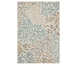 Coastal Cove Cream & Turquoise Coral Pattern Outdoor Area Rug, (5' 3" X 7.5')