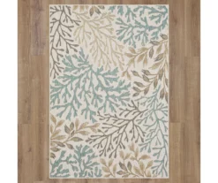 Coastal Cove Cream & Turquoise Coral Pattern Outdoor Area Rug, (5' 3" X 7.5') -Cuisinart Store 810601140 A0 2