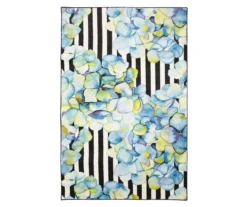 Blue & Black Floral & Stripe Mix Area Rug