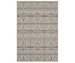 Poolside Diamond Dark Gray & Ivory Outdoor Area Rug, (5' 3" X 7.5')