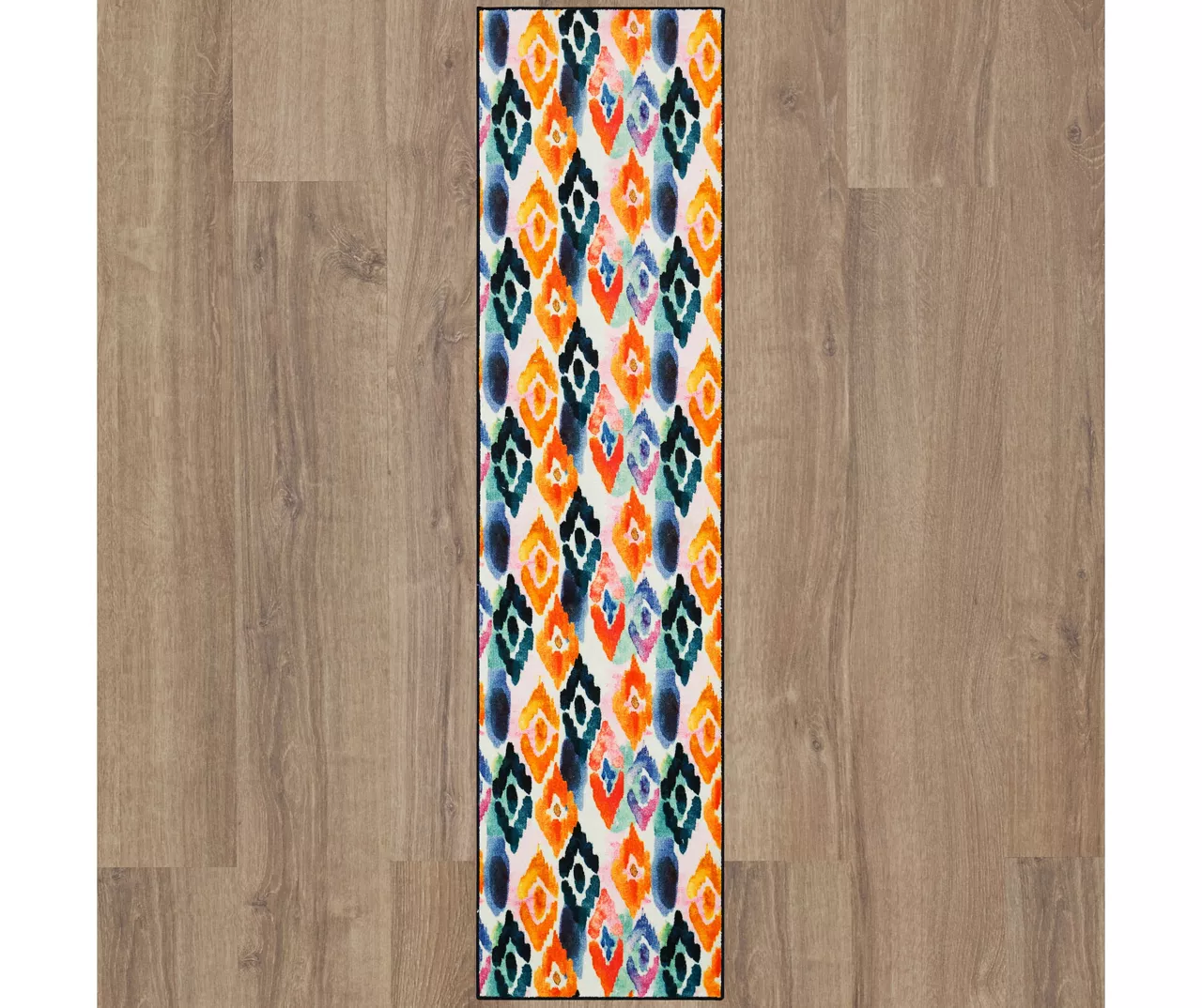 Dark Orange & Navy Watercolor Ikat Area Rug, (2' X 8') 4 Dark Orange & Navy Watercolor Ikat Area Rug, (2' X 8') - Image 4