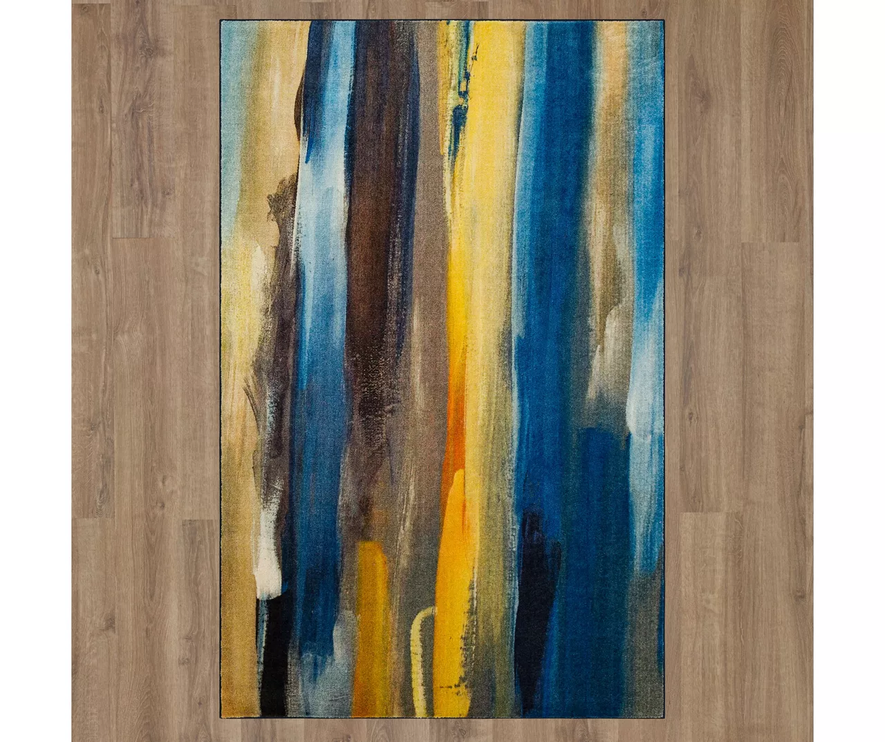 Brush Strokes Water Blue & Yellow Abstract Area Rug, (5' X 8') 3 Brush Strokes Water Blue & Yellow Abstract Area Rug, (5' X 8') - Image 3