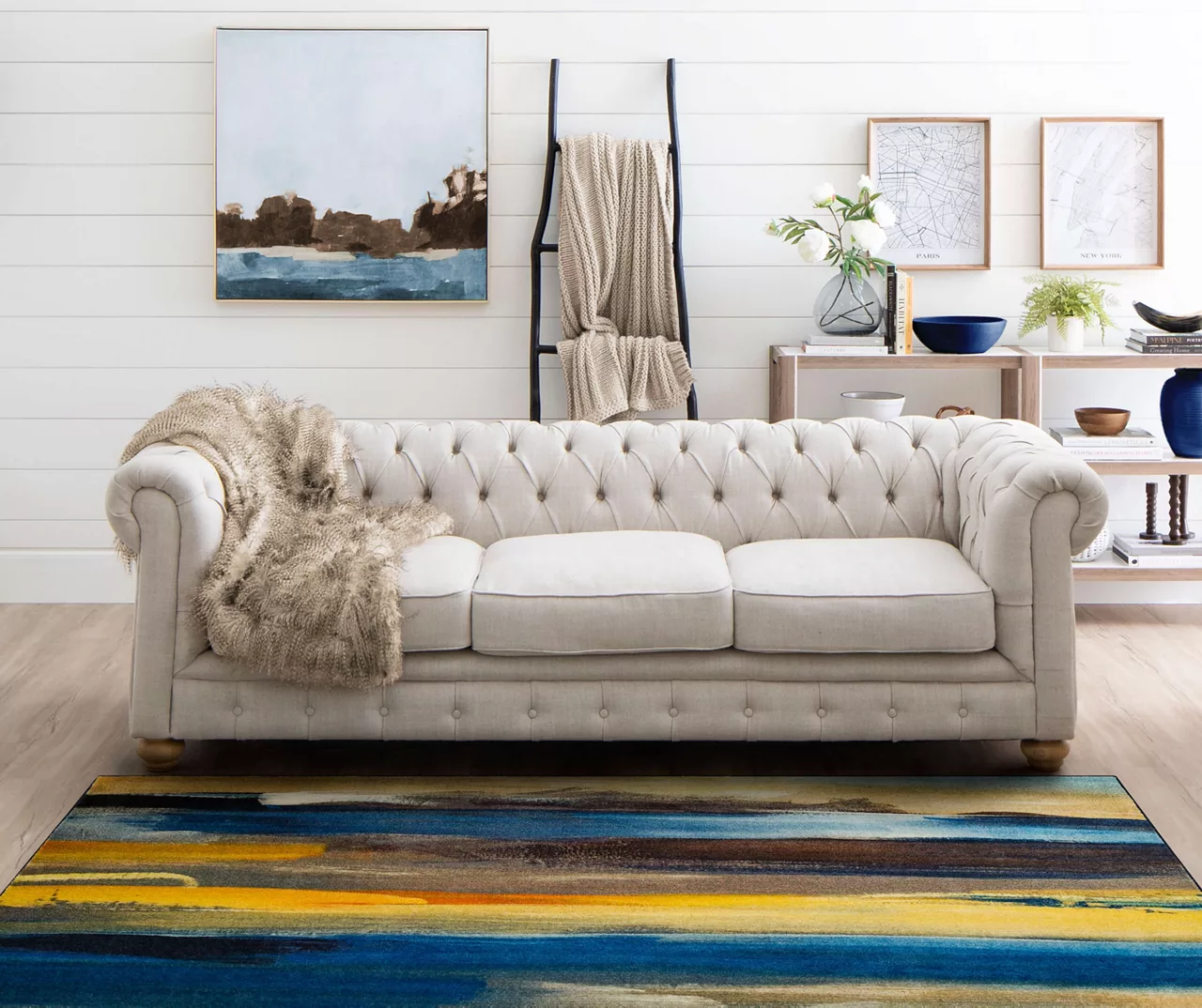 Brush Strokes Water Blue & Yellow Abstract Area Rug, (5' X 8') 5 Brush Strokes Water Blue & Yellow Abstract Area Rug, (5' X 8') - Image 5