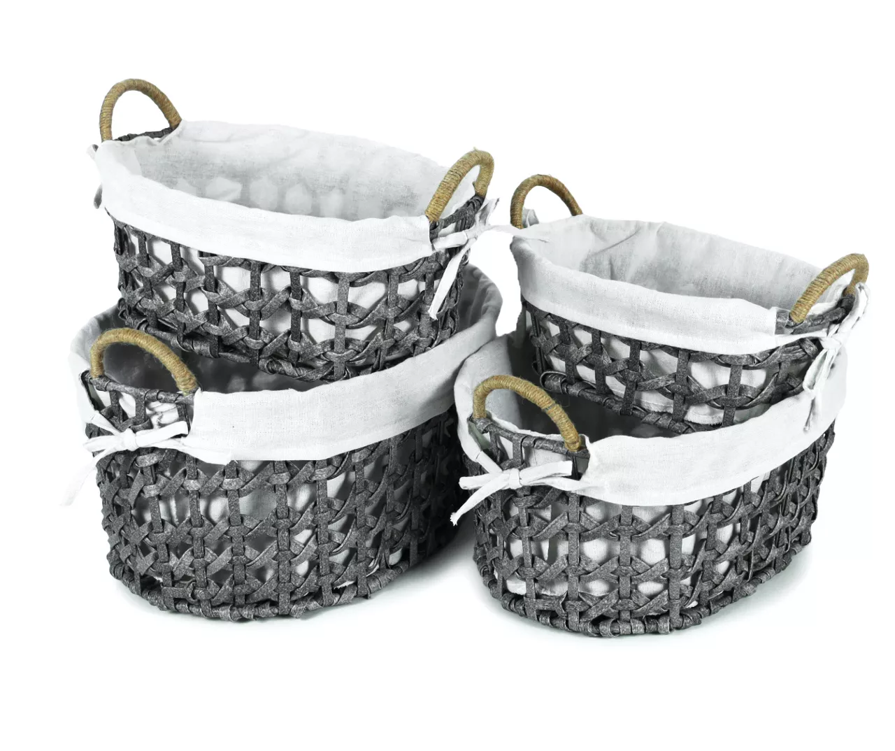 Gray Oval Basket With Linen Liner 5 Gray Oval Basket With Linen Liner - Image 5