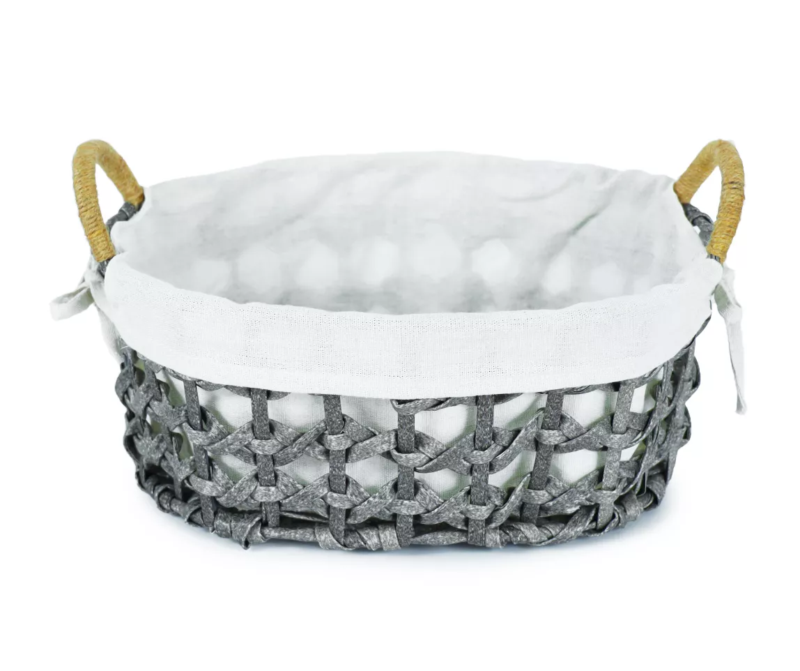 Gray Oval Basket With Linen Liner 2 Gray Oval Basket With Linen Liner - Image 2