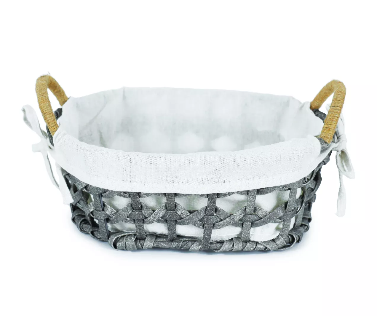Gray Oval Basket With Linen Liner 3 Gray Oval Basket With Linen Liner - Image 3