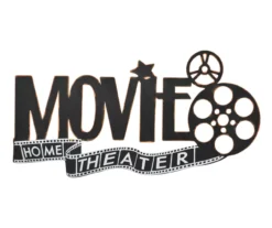"Home Theater" Black & White Die-Cut Metal Wall Plaque