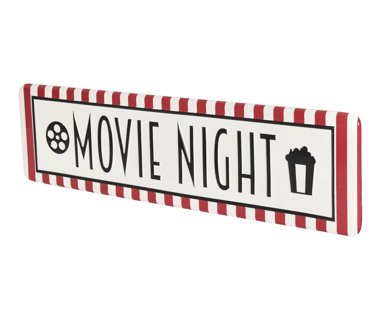 "Movie Night" Red & White Embossed Metal Wall Sign 2 "Movie Night" Red & White Embossed Metal Wall Sign - Image 2