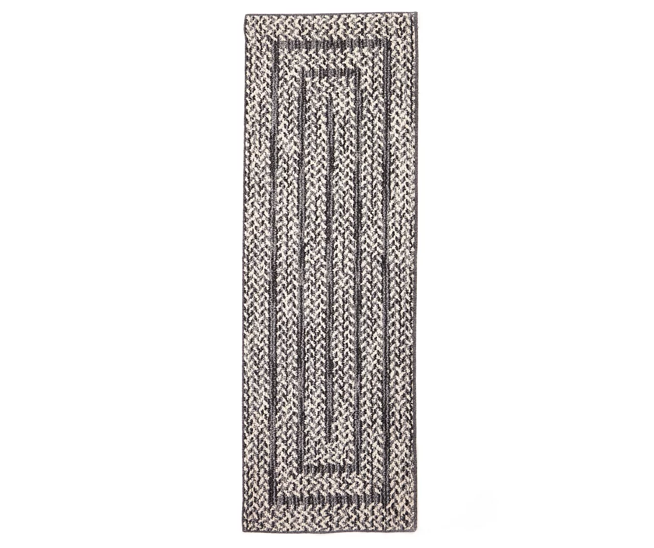 Black & White Braid-Look Border Runner Rug, (2' X 6') 1 Black & White Braid-Look Border Runner Rug, (2' X 6')