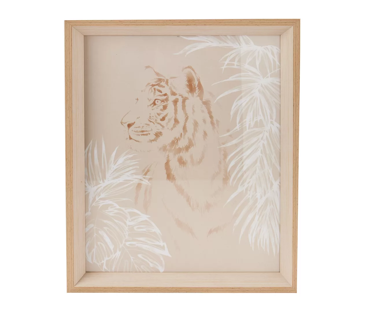 Tiger & Palm Framed Glass Wall Art, (12" X 15") 1 Tiger & Palm Framed Glass Wall Art, (12" X 15")