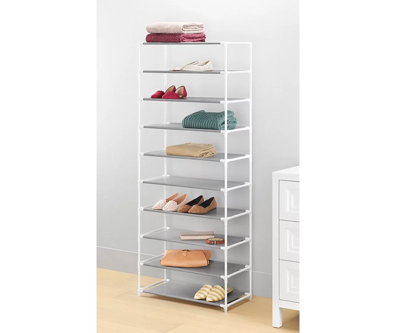 White 10-Tier Shoe Storage Shelf 2 White 10-Tier Shoe Storage Shelf - Image 2