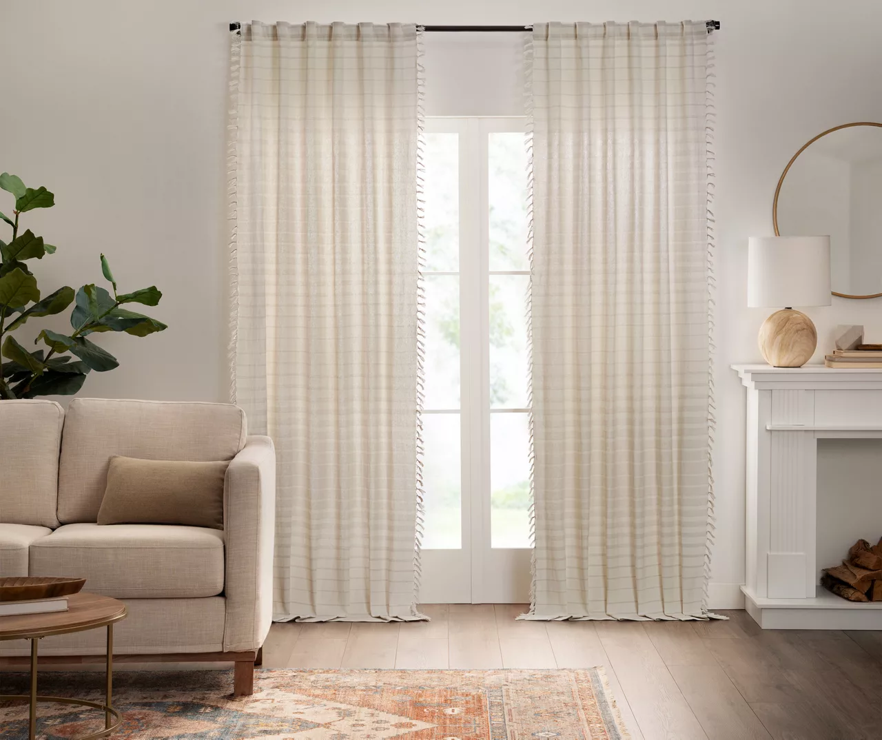 Amari Beige & Oatmeal Stripe Light-Filtering Rod Pocket Curtain Panel, (63") 1 Amari Beige & Oatmeal Stripe Light-Filtering Rod Pocket Curtain Panel, (63")