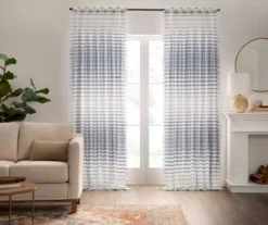 Amari White & Navy Stripe Light-Filtering Rod Pocket Curtain Panel, (95")