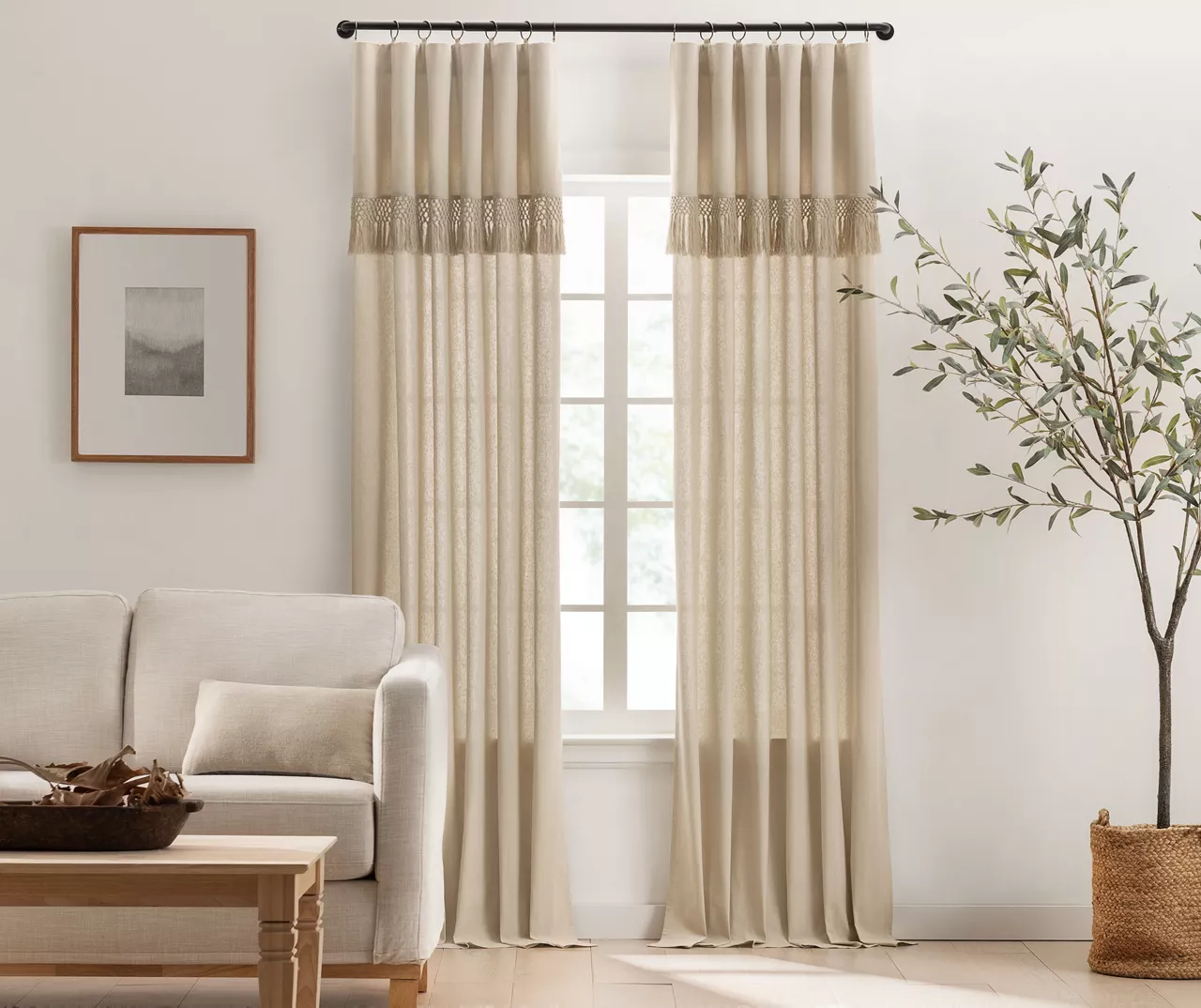 Lucinda Beige Light-Filtering Ring-Top Valance, (108") 1 Lucinda Beige Light-Filtering Ring-Top Valance, (108")