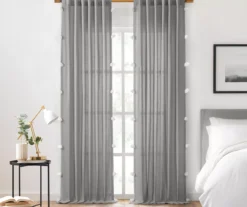 Ardmore Gray Tassel-Accent Light-Filtering Rod Pocket Curtain Panel, (84")