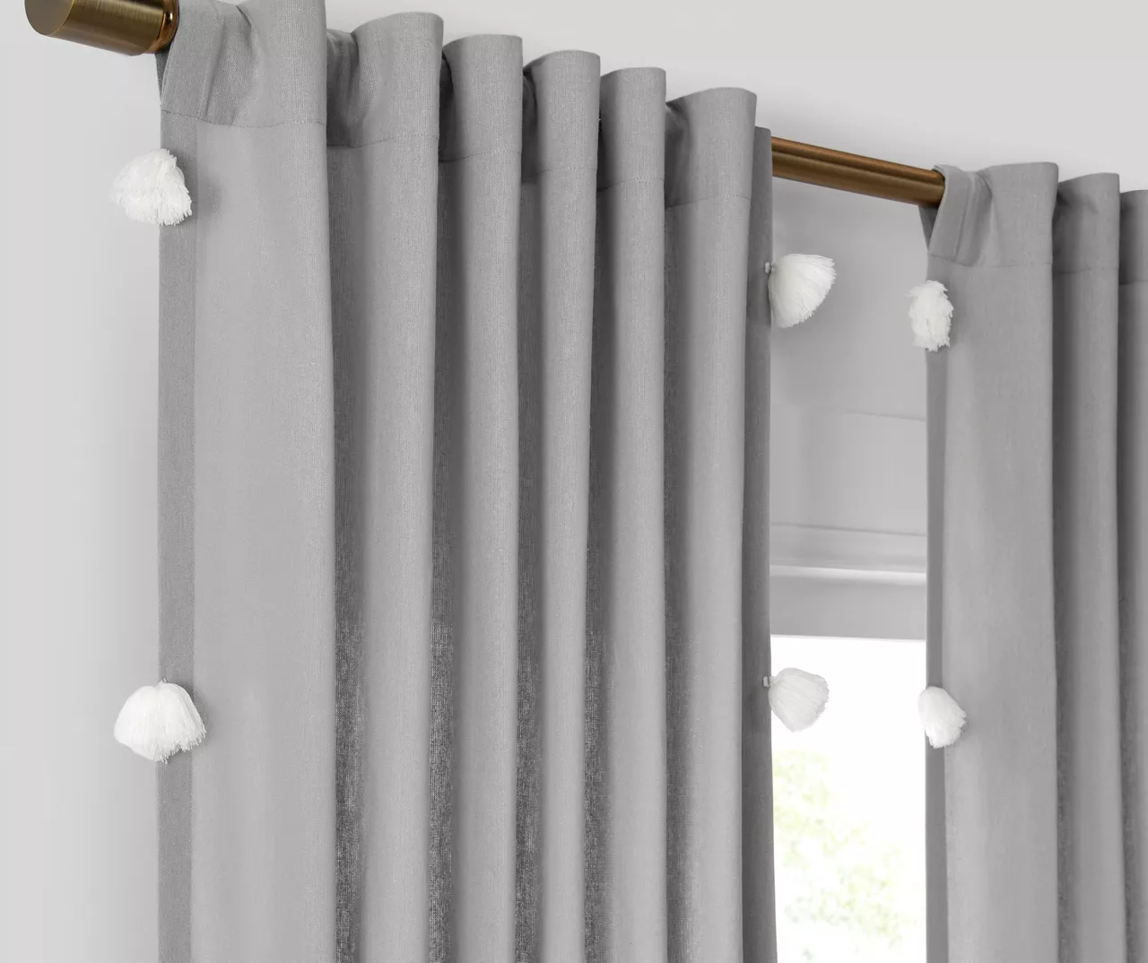 Ardmore Gray Tassel-Accent Light-Filtering Rod Pocket Curtain Panel, (108") 3 Ardmore Gray Tassel-Accent Light-Filtering Rod Pocket Curtain Panel, (108") - Image 3