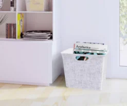 White Printed Tweed Pattern Storage Bin, (15.5") -Cuisinart Store 810605879 B0 2