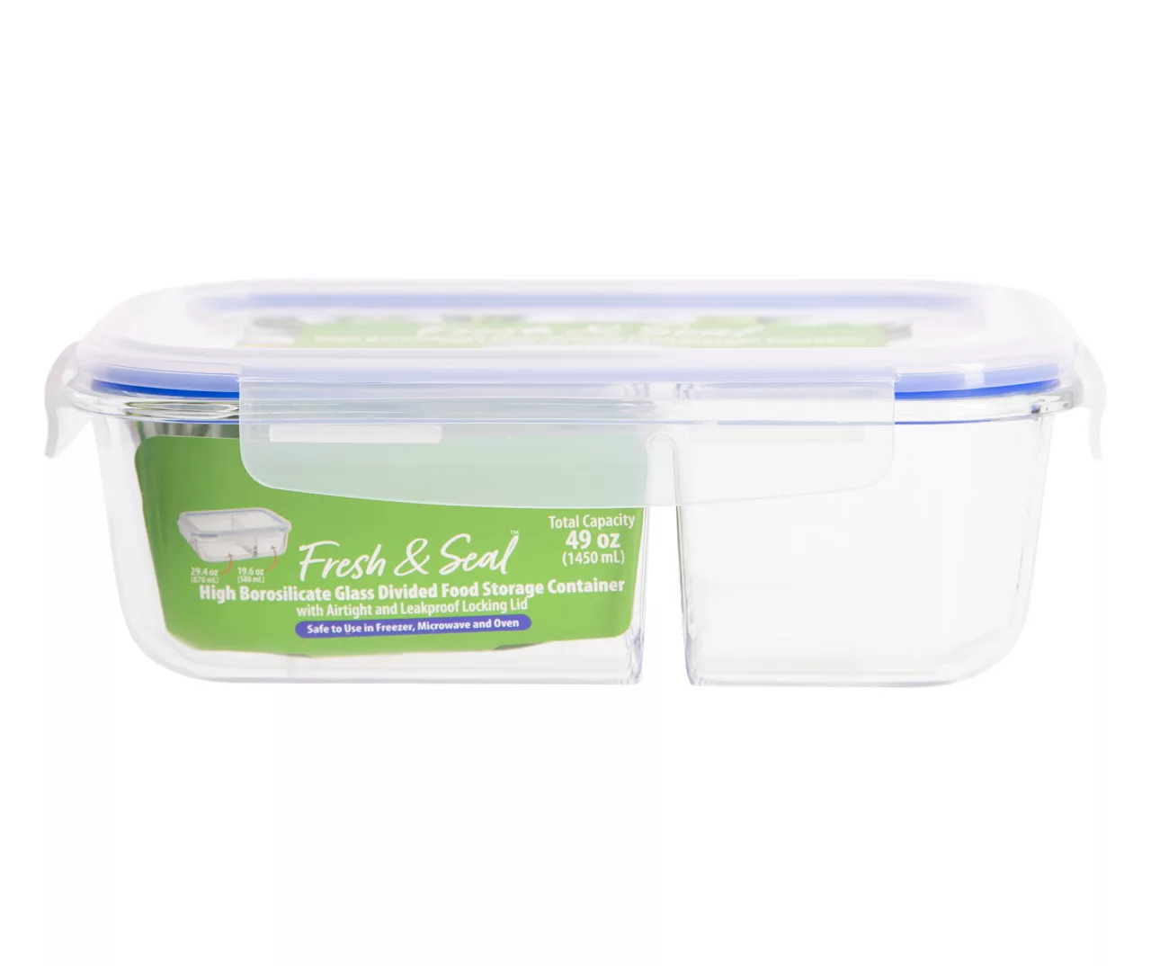 Fresh & Seal 2-Compartment Glass Food Storage Container, 49 Oz. 1 Fresh & Seal 2-Compartment Glass Food Storage Container, 49 Oz.