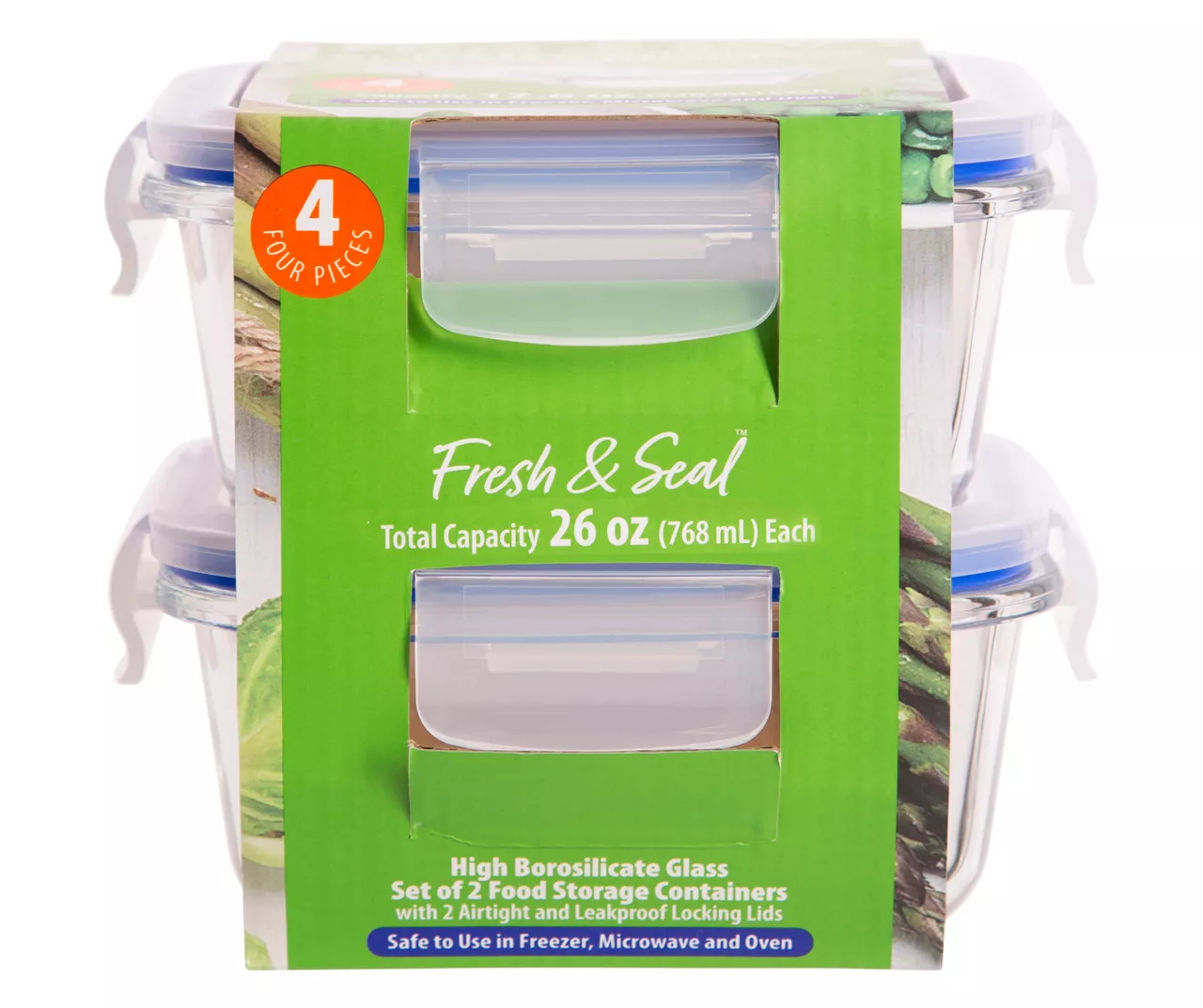 Fresh & Seal Glass 4-Piece Food Storage Container Set, 26 Oz. 1 Fresh & Seal Glass 4-Piece Food Storage Container Set, 26 Oz.