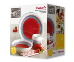 Red Multicolor Durastone 12-Piece Dinnerware Set -Cuisinart Store 810607787 2
