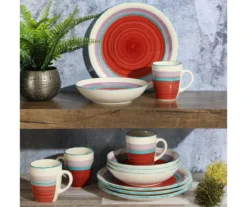 Red Multicolor Durastone 12-Piece Dinnerware Set -Cuisinart Store 810607787 3