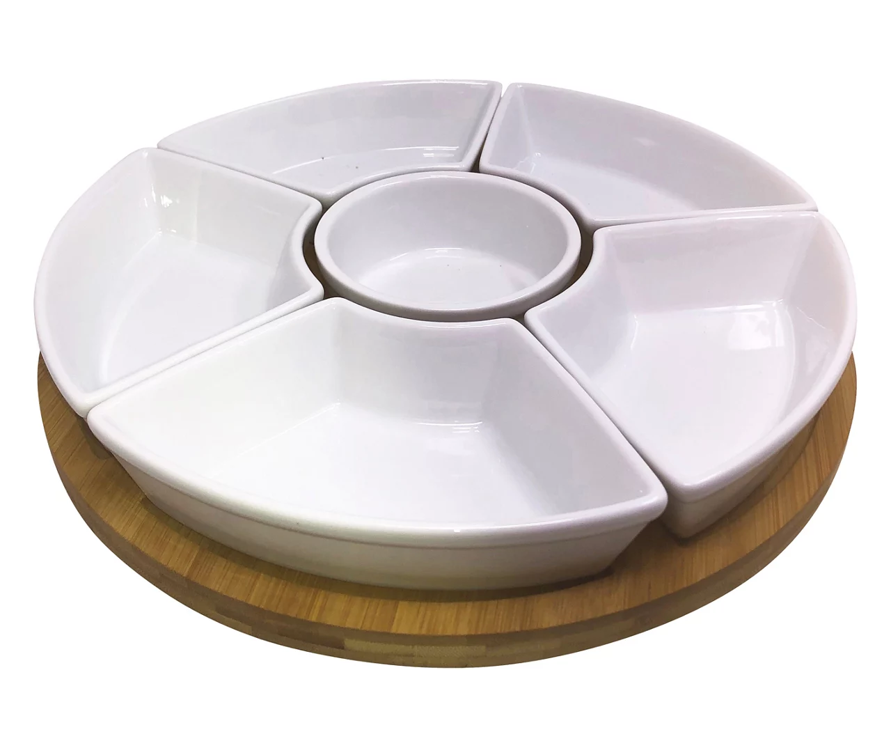 Lazy Susan With Porcelain Dip Bowls 1 Lazy Susan With Porcelain Dip Bowls