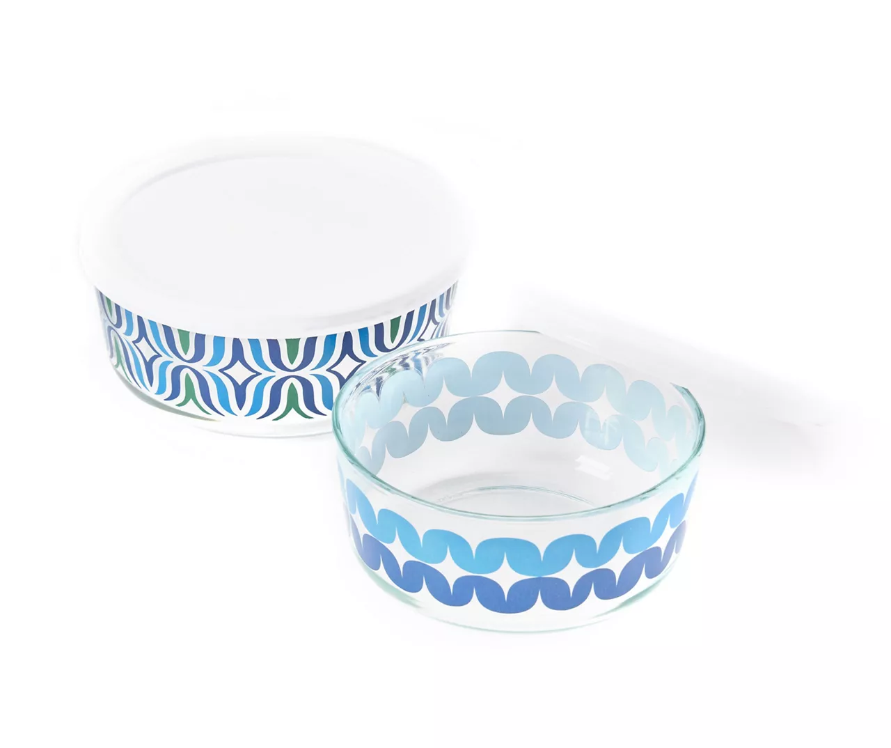 Blue Decal Glass Storage Bowls, 2-Pack 2 Blue Decal Glass Storage Bowls, 2-Pack - Image 2