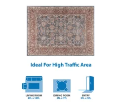 Caitlyn Blue & Red Persian Ornamental Bordered Area Rug -Cuisinart Store 810608527 810608555 810608556 B0 13