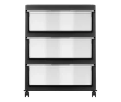 Black 3-Drawer Wide Storage Cart