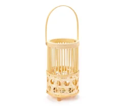 Woven Rattan, Wood & Glass LED Candle Lantern