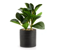 Artificial Greenery In Black Ribbed Ceramic Pot
