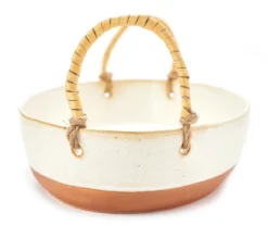 13.5" Artisan Ceramic Decorative Tray With Braided Handles