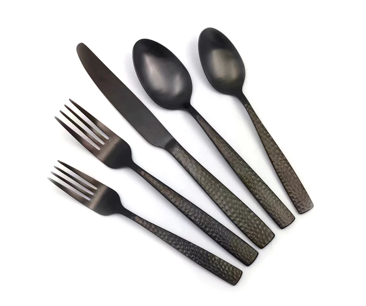 Matte Black Hammered 20-Piece Flatware Set 2 Matte Black Hammered 20-Piece Flatware Set - Image 2