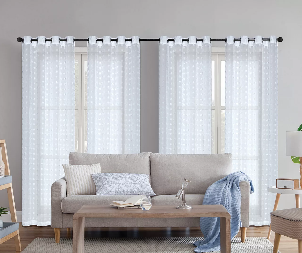 Tatiana White Sheer Tufted 4-Piece Curtain Panel Set, (84") 1 Tatiana White Sheer Tufted 4-Piece Curtain Panel Set, (84")