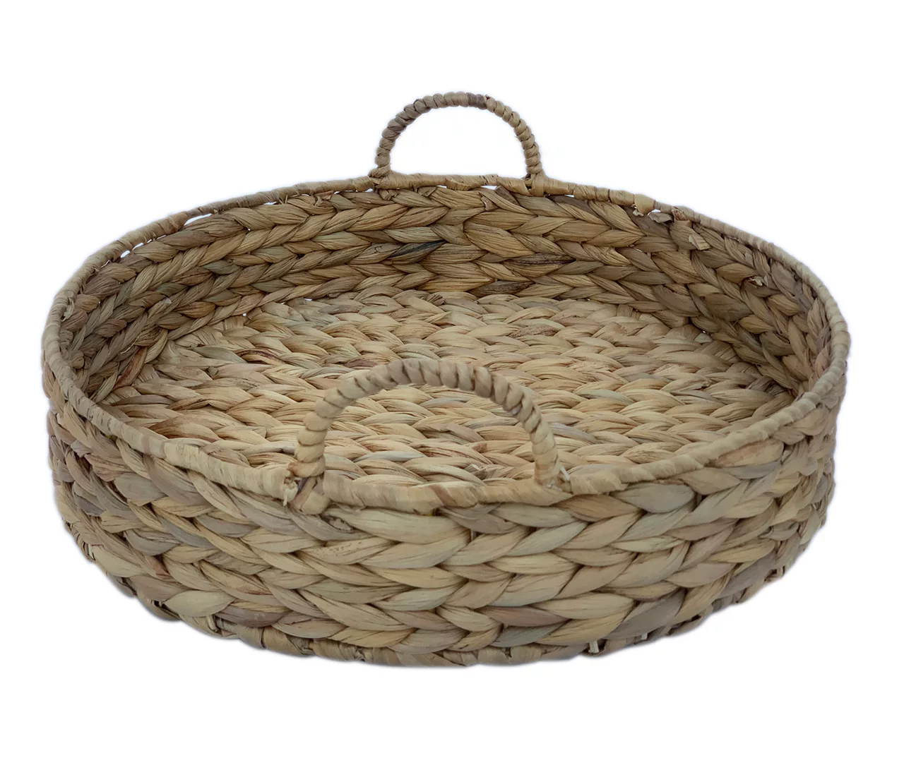 Brown Woven Round Water Hyacinth Decorative Tray, (16") 2 Brown Woven Round Water Hyacinth Decorative Tray, (16") - Image 2