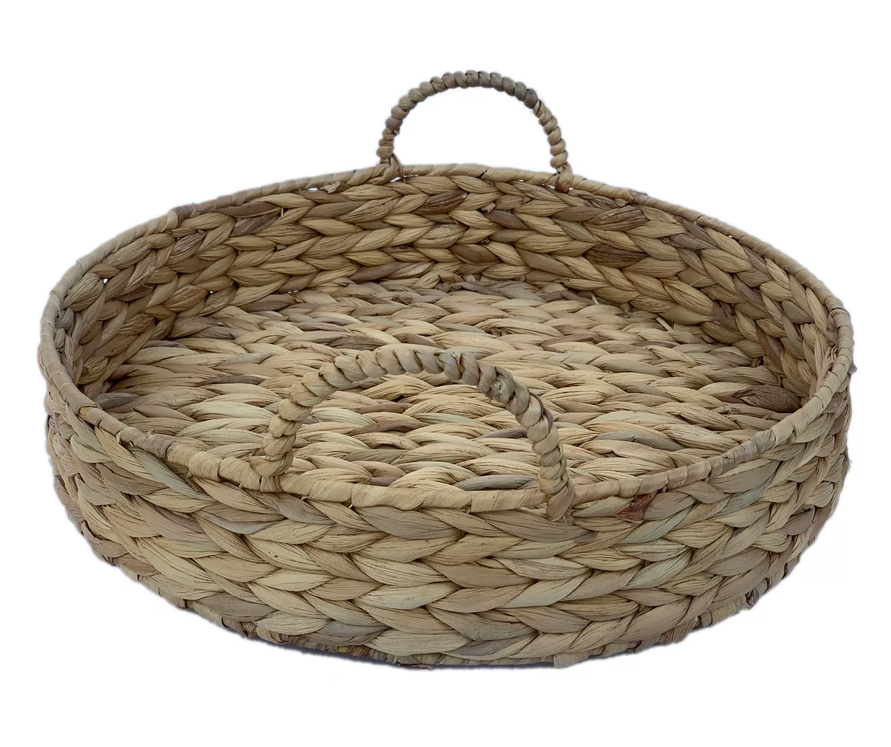 Brown Woven Round Water Hyacinth Decorative Tray, (14") 2 Brown Woven Round Water Hyacinth Decorative Tray, (14") - Image 2